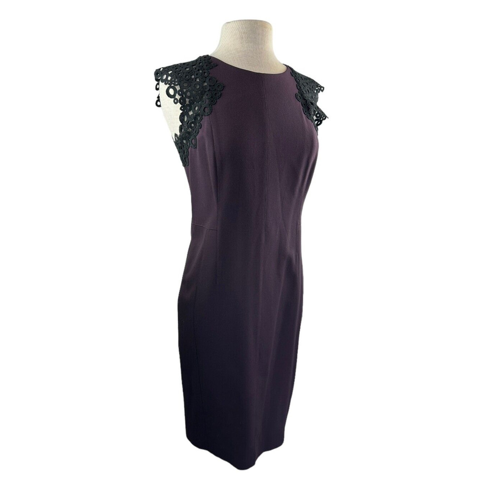 Akris Punto Sheath Dress Crochet Mesh Cap Sleeves Eggplant Purple Women's Size 8 - Picture 6 of 16